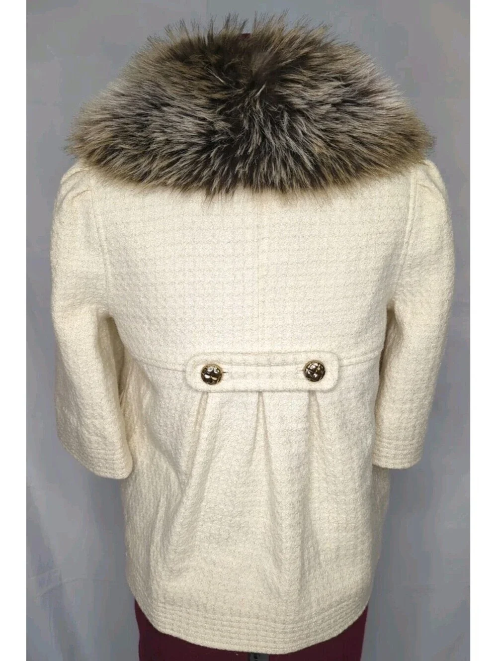 Juicy Couture Wool Coat Formal Jacket Fur Collar Cropped Sleeve White Car Small - Picture 2 of 9